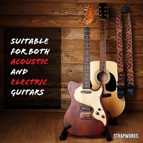 حزام جيتار Killer-Q - أشرطة أنيقة للجيتار الكهربائي والصوتي مع عروات جلدية، 2 بوصة × 5 أقدام، جلد الفهد in Kuwait