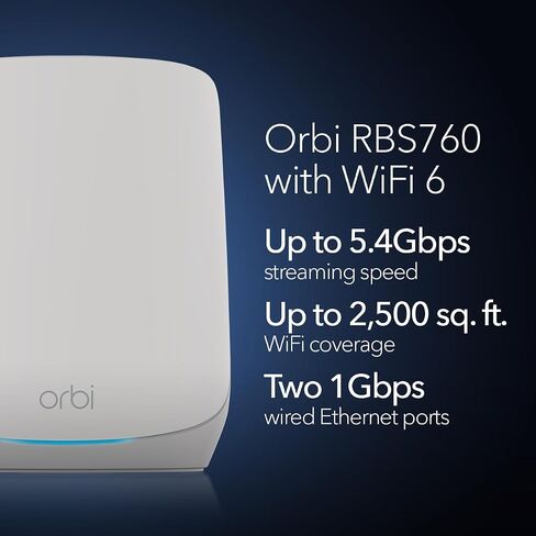 NETGEAR Orbi Whole Home Tri-Band Mesh WiFi 6 Add-on Satellite (RBS760) - يعمل مع نظام Orbi WiFi 6 الخاص بك - يضيف تغطية تصل إلى 2500 قدم مربع - AX5400 حتى 5.4 جيجابت في الثانية (متجدد) in Saudi Arabia