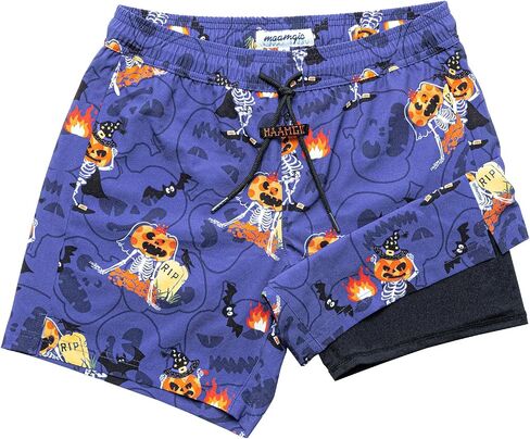 maamgic Mens Swim Trunks with Compression Liner 5" Stretch Athletic Swimming Shorts Quick Dry with Zipper Pockets No-Chafing Board Shorts Halloween Party XX-Large in Saudi Arabia