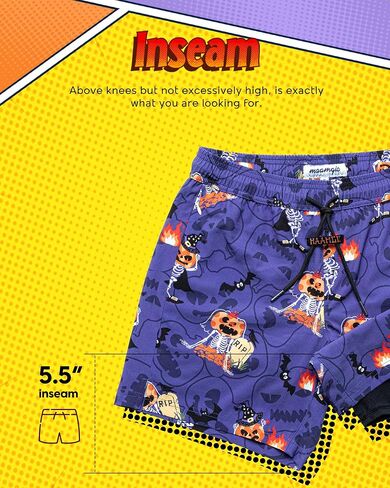 maamgic Mens Swim Trunks with Compression Liner 5" Stretch Athletic Swimming Shorts Quick Dry with Zipper Pockets No-Chafing Board Shorts Halloween Party XX-Large in Saudi Arabia