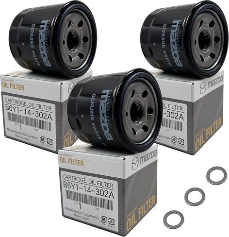 3 Pack GENUINE Oil Filter | OE# B6Y1-14-302A | Compatible with select 1995-2024 Mazda vehicles | OEM Cartridge Replacement JAPAN | & APSG Drain Plug Washers x 3 in Saudi Arabia