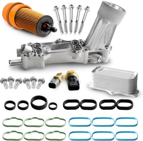 مجموعة مبرد زيت المحرك الألومنيوم المطورة من ZIBOPAR مع غطاء فلتر الزيت المتوافق مع دودج كرايسلر جيب ورام روتان يستبدل 926-959 68105583AA، 68105583AB 5184294AE in Kuwait