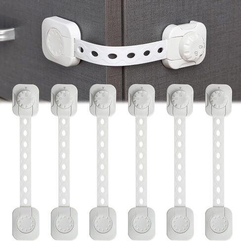 Cabinet Locks for Babies (6 Pack) Safety Child Lock Baby Proofing Drawers Door Latches for Fridge, Dishwasher, Toilet Seats, Ovens, Kitchen - Adjustable Kids Strap Lock, 3M Adhesive Easy Installation in Saudi Arabia