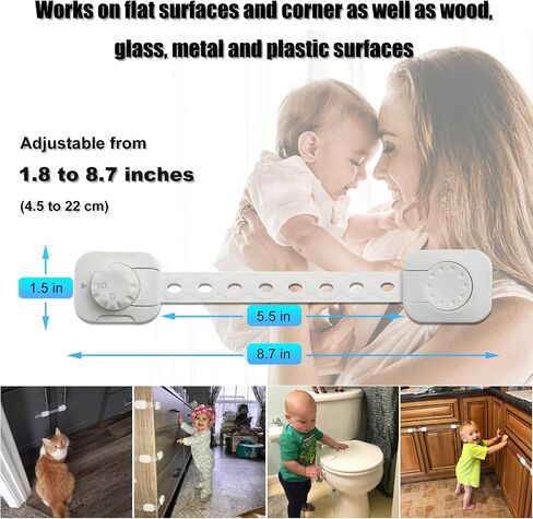 Cabinet Locks for Babies (6 Pack) Safety Child Lock Baby Proofing Drawers Door Latches for Fridge, Dishwasher, Toilet Seats, Ovens, Kitchen - Adjustable Kids Strap Lock, 3M Adhesive Easy Installation in Saudi Arabia