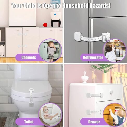 Cabinet Locks for Babies (6 Pack) Safety Child Lock Baby Proofing Drawers Door Latches for Fridge, Dishwasher, Toilet Seats, Ovens, Kitchen - Adjustable Kids Strap Lock, 3M Adhesive Easy Installation in Saudi Arabia