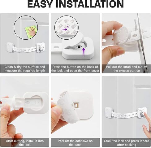 Cabinet Locks for Babies (6 Pack) Safety Child Lock Baby Proofing Drawers Door Latches for Fridge, Dishwasher, Toilet Seats, Ovens, Kitchen - Adjustable Kids Strap Lock, 3M Adhesive Easy Installation in Saudi Arabia