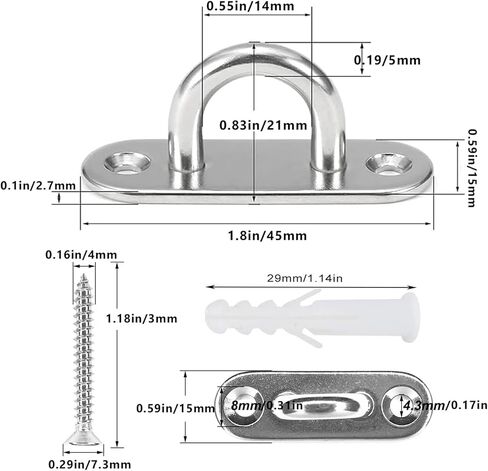 10 قطعة 1.8 بوصة الفولاذ المقاوم للصدأ وسادة العين لوحة U هوك، الثقيلة السقف السنانير وسادة كُبشة وخطاف الأجهزة البحرية السنانير مع مسامير in Kuwait
