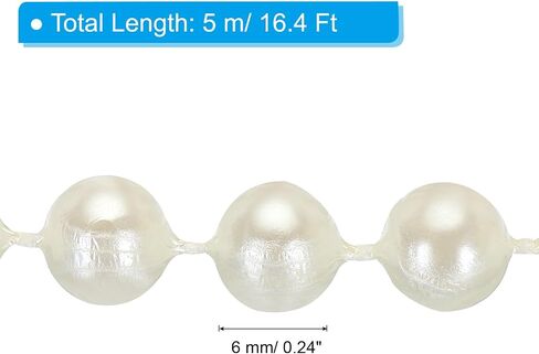 PATIKIL 6mm Faux Pearl Beads Garland, 16.4 Ft Pearl String Chain Pearl Roll for Craft Wedding Party Home Decorative Jewelry Making Christmas Tree, White in Saudi Arabia