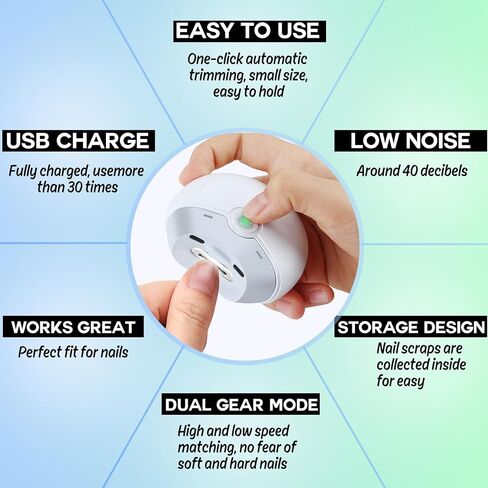 مقص أظافر أوتوماتيكي، مقص أظافر كهربائي للأطفال مع ضوء، مقص أظافر قابل لإعادة الشحن مع ملتقط، مبرد أظافر كهربائي للأطفال والأطفال وكبار السن ومقدمي الرعاية - سهل الاستخدام in Kuwait