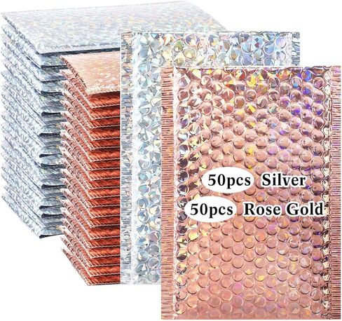 100 قطعة من رسائل الفقاعات المعدنية من Wowangce مقاس 6 × 8 بوصة، مظاريف مبطنة من البوليستر، مغلفات فقاعات ثلاثية الأبعاد مقاومة للماء ذاتية اللصق، أكياس شحن لتعبئة البريد، مستلزمات المكياج والمجوهرات in Kuwait