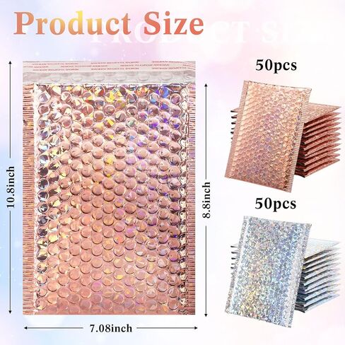 100 قطعة من رسائل الفقاعات المعدنية من Wowangce مقاس 6 × 8 بوصة، مظاريف مبطنة من البوليستر، مغلفات فقاعات ثلاثية الأبعاد مقاومة للماء ذاتية اللصق، أكياس شحن لتعبئة البريد، مستلزمات المكياج والمجوهرات in Kuwait