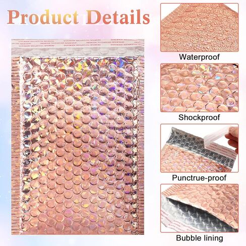 100 قطعة من رسائل الفقاعات المعدنية من Wowangce مقاس 6 × 8 بوصة، مظاريف مبطنة من البوليستر، مغلفات فقاعات ثلاثية الأبعاد مقاومة للماء ذاتية اللصق، أكياس شحن لتعبئة البريد، مستلزمات المكياج والمجوهرات in Kuwait