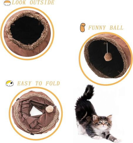 نفق القطط، لعبة القطط الداخلية، نفق القطط الكبير القابل للطي مقاس 51.2 * 11.8 بوصة، نفق القطط الرياضي مع كرة تفاعلية، ألعاب داخلية وخارجية للقطط والجراء والحيوانات الصغيرة in Kuwait