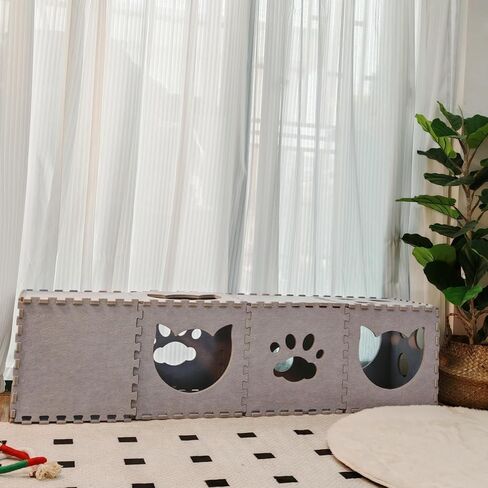 أنفاق سبيندرو DIY للقطط الداخلية، مكعب قطط قابل للطي، كهف مخبأ للقطط، أنابيب وأنفاق لعب القطط الأليفة مع فتحة نظرة خاطفة تفاعلية in Kuwait