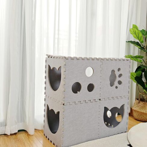 أنفاق سبيندرو DIY للقطط الداخلية، مكعب قطط قابل للطي، كهف مخبأ للقطط، أنابيب وأنفاق لعب القطط الأليفة مع فتحة نظرة خاطفة تفاعلية in Kuwait