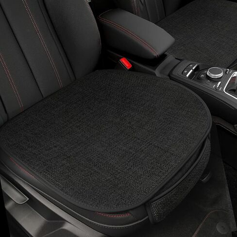 Car Seat Cover 2 Pcs Universal Front Car Seat Bottom,Cotton and Linen Seat Cushion Pad with Storage Pocket, Suitable for All Seasons,Works with Sedan SUV Pickup Minivan (Black) in Saudi Arabia
