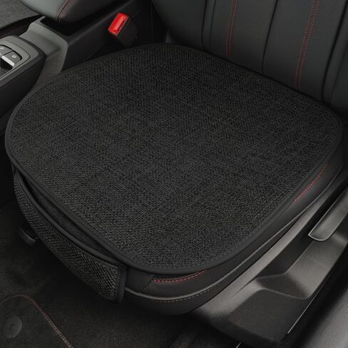 Car Seat Cover 2 Pcs Universal Front Car Seat Bottom,Cotton and Linen Seat Cushion Pad with Storage Pocket, Suitable for All Seasons,Works with Sedan SUV Pickup Minivan (Black) in Saudi Arabia