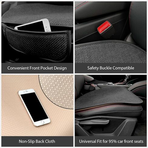 Car Seat Cover 2 Pcs Universal Front Car Seat Bottom,Cotton and Linen Seat Cushion Pad with Storage Pocket, Suitable for All Seasons,Works with Sedan SUV Pickup Minivan (Black) in Saudi Arabia