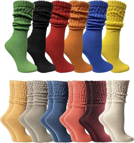 Yacht & Smith 12 Pairs of Womens Slouch Scrunched Boot Socks, Cotton Bulk Pack Offer, Bold With Earth Tone in Saudi Arabia