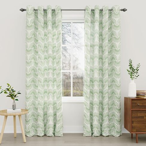 مجموعة ستائر Roxooze Boho بطول 84 بوصة مكونة من لوحتين، ستائر منقوشة من الكتان لغرفة المعيشة، ستائر معالجة نوافذ المزرعة باللون الأخضر المريمية لغرفة النوم in Kuwait