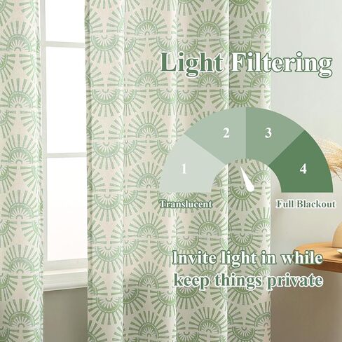 مجموعة ستائر Roxooze Boho بطول 84 بوصة مكونة من لوحتين، ستائر منقوشة من الكتان لغرفة المعيشة، ستائر معالجة نوافذ المزرعة باللون الأخضر المريمية لغرفة النوم in Kuwait