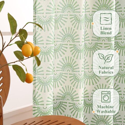 مجموعة ستائر Roxooze Boho بطول 84 بوصة مكونة من لوحتين، ستائر منقوشة من الكتان لغرفة المعيشة، ستائر معالجة نوافذ المزرعة باللون الأخضر المريمية لغرفة النوم in Kuwait