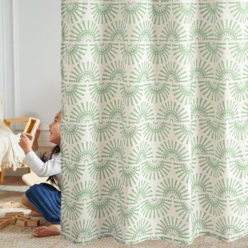 مجموعة ستائر Roxooze Boho بطول 84 بوصة مكونة من لوحتين، ستائر منقوشة من الكتان لغرفة المعيشة، ستائر معالجة نوافذ المزرعة باللون الأخضر المريمية لغرفة النوم in Kuwait