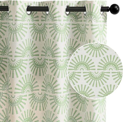 مجموعة ستائر Roxooze Boho بطول 84 بوصة مكونة من لوحتين، ستائر منقوشة من الكتان لغرفة المعيشة، ستائر معالجة نوافذ المزرعة باللون الأخضر المريمية لغرفة النوم in Kuwait