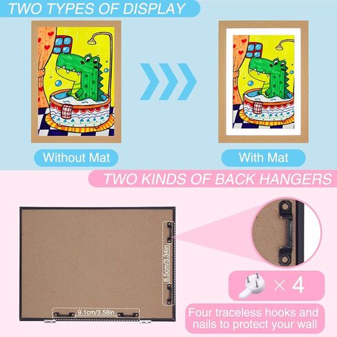 إطارات KJMYYXGS الفنية للأطفال قابلة للتبديل، إطارات فنية لتخزين الأعمال الفنية للأطفال، إطار عرض فني للأطفال، 8.5 × 11 إطارات صور خشبية للأطفال باللون الأزرق للرسم، الصورة، المنزل، المدرسة (أزرق) in Kuwait