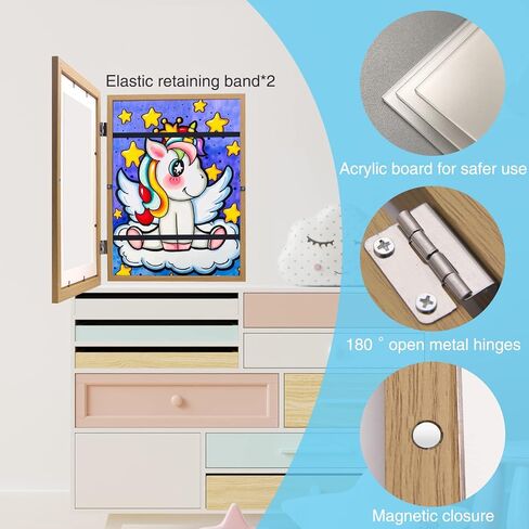 إطارات KJMYYXGS الفنية للأطفال قابلة للتبديل، إطارات فنية لتخزين الأعمال الفنية للأطفال، إطار عرض فني للأطفال، 8.5 × 11 إطارات صور خشبية للأطفال باللون الأزرق للرسم، الصورة، المنزل، المدرسة (أزرق) in Kuwait