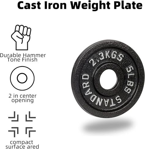 BOLUX Cast Iron Olympic Weight Plates – Free Weights with 2-inch Hole & Anti-Rust Hammertone Finish - Ideal for Strength Training, for Muscle Toning, Weight Loss & Crossfit–Sold in Pairs - 2.5LB–10LB in Kuwait