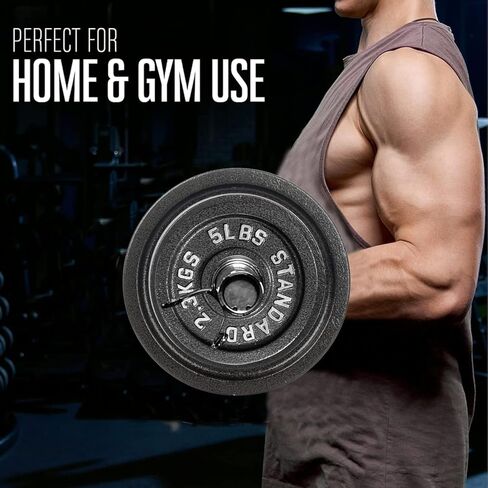 BOLUX Cast Iron Olympic Weight Plates – Free Weights with 2-inch Hole & Anti-Rust Hammertone Finish - Ideal for Strength Training, for Muscle Toning, Weight Loss & Crossfit–Sold in Pairs - 2.5LB–10LB in Kuwait