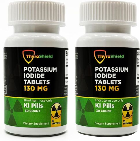 ThyroShield Potassium Iodide Tablets - 130mg Iodine Tablets for Radiation Exposure | USA Made Nuclear Fallout Pills KI Pills YODO Naciente 30 Tablets Two Pack in Saudi Arabia