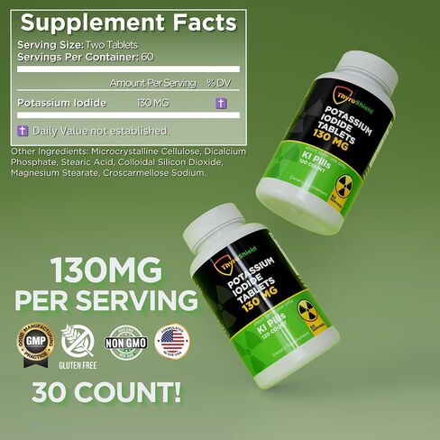 ThyroShield Potassium Iodide Tablets - 130mg Iodine Tablets for Radiation Exposure | USA Made Nuclear Fallout Pills KI Pills YODO Naciente 30 Tablets Two Pack in Saudi Arabia