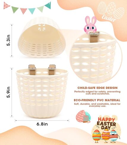 سلة دراجة للأطفال من أنزوم، سلة دراجة للأولاد والبنات، سلة دراجات بلاستيكية منسوجة مقاومة للماء للأطفال، مناسبة لمعظم دراجات الأطفال والدراجات الثلاثية للأطفال in Kuwait