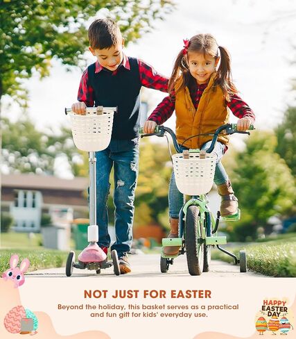 سلة دراجة للأطفال من أنزوم، سلة دراجة للأولاد والبنات، سلة دراجات بلاستيكية منسوجة مقاومة للماء للأطفال، مناسبة لمعظم دراجات الأطفال والدراجات الثلاثية للأطفال in Kuwait