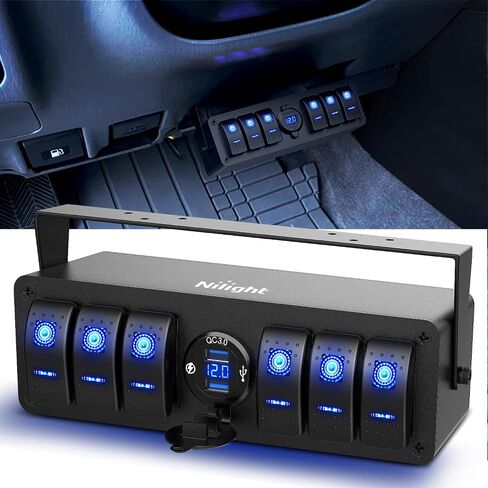 Nilight 6 Gang Rocker Switch Box 12V SPST ON Off Switch PD Type C وUSB شاحن الفولتميتر المقاوم للماء من الألومنيوم لوحة مفاتيح هزازة ملصقات توهج ليلي للقوارب والسيارات والشاحنات RVs، ضمان لمدة عامين in Saudi Arabia