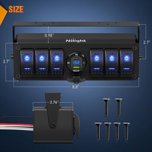 Nilight 6 Gang Rocker Switch Box 12V SPST ON Off Switch PD Type C وUSB شاحن الفولتميتر المقاوم للماء من الألومنيوم لوحة مفاتيح هزازة ملصقات توهج ليلي للقوارب والسيارات والشاحنات RVs، ضمان لمدة عامين in Saudi Arabia