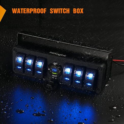 Nilight 6 Gang Rocker Switch Box 12V SPST ON Off Switch PD Type C وUSB شاحن الفولتميتر المقاوم للماء من الألومنيوم لوحة مفاتيح هزازة ملصقات توهج ليلي للقوارب والسيارات والشاحنات RVs، ضمان لمدة عامين in Saudi Arabia