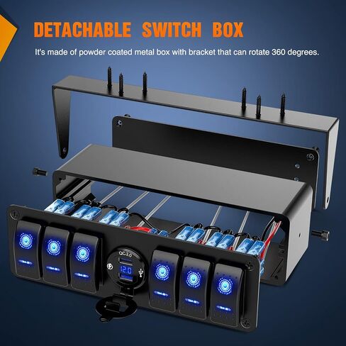 Nilight 6 Gang Rocker Switch Box 12V SPST ON Off Switch PD Type C وUSB شاحن الفولتميتر المقاوم للماء من الألومنيوم لوحة مفاتيح هزازة ملصقات توهج ليلي للقوارب والسيارات والشاحنات RVs، ضمان لمدة عامين in Saudi Arabia