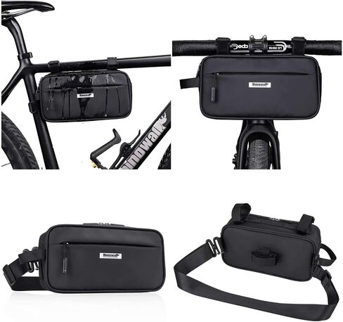 Rhinowalk Multifunction Bike Handlebar Bag Front Bag 3L Bicycle Frame Bag Waterproof Shoulder Bag Handbag Waist Bag (Pure Black) in Saudi Arabia