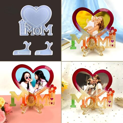 Playing Mold Photo Frame Resin Molds Silicone, Resin Picture Frames Molds for Epoxy Resin,Mother's Day Theme Heart Shape Silicone Epoxy Molds for DIY Crafts Home Table Decor Mother's Day Gifts in Saudi Arabia