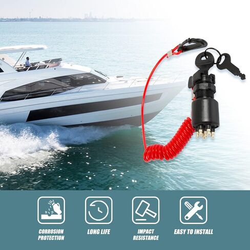 RANSOTO 5005801 مفتاح الإشعال 175974 مع حبل أمان متوافق مع OMC Johnson Evinrude Boat 40-200HP مفتاح التجميع استبدال 175974 in Saudi Arabia