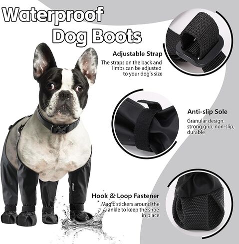 Dog Suspender Boots Waterproof Dog Shoes for Small Medium Dogs, Dog Paw Protectors Dirty-Proof & Anti-Fall Boots Dog Rubber Boots, Adjustable Dog Rain & Snow Booties for Outdoor Walking Running Hiking in Kuwait