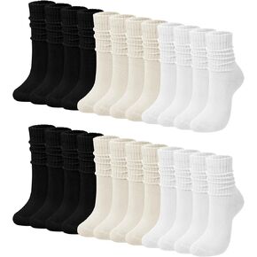 Shihanee 12 Pairs Slouch Tube Socks Winter Baggy Slouchy Crew Socks Neutral Aesthetic Gift Scrunched Ribbed Stacked Boot Sock in Kuwait