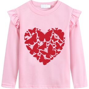 الفتيات عيد الحب تي شيرت الأطفال أحب الفراشة تي شايدر أن يكون لي قمم القلب الحب هو السحر الكشكش الأكمام الطويلة 2-7T in Kuwait