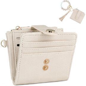 Genuine Leather Wristlet Wallet for Women RFID Blocking Keychain with Zipper Coin Pocket & 2 ID Windows Beige Brown (Beige) in Kuwait