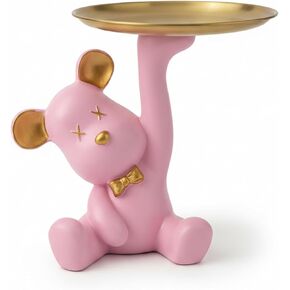 Bear Figurine Tray, Resin Key & Candy Dish Bowl for Entryway Table, Office Desk - Cute Key Holder, Funny Small Candy Dish, Home Decorations Indoor, Bear Home Decor Gift (pink) in Saudi Arabia