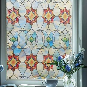 Window Privacy Film Rainbow Film Decorative Window Sticker, 3D Static Stained Glass Cling Tint for Home Heat Control Non-Adhesive, (35"×79") in Saudi Arabia