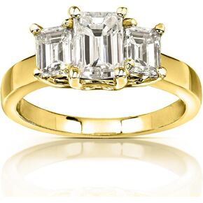 Kobelli Emerald-cut Moissanite Three-stone Engagement Ring 2 3/4 CTW 14k Yellow Gold in Saudi Arabia